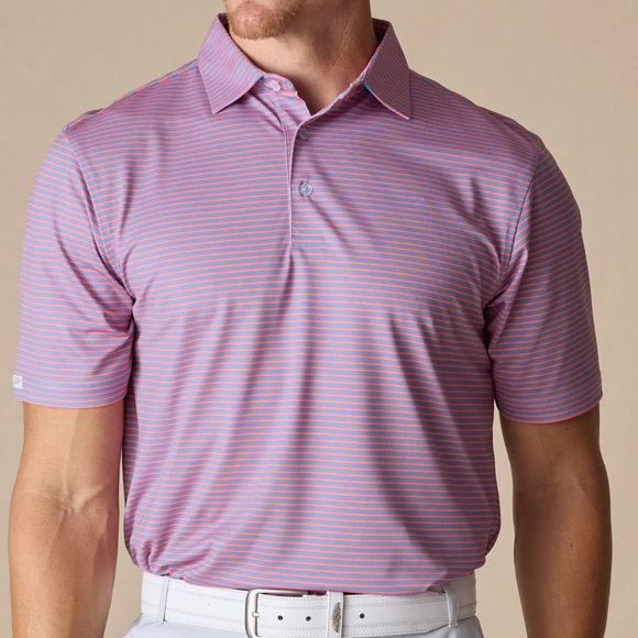 STRAIGHT DOWN Men’s Luxury Golf Polo Shirt SZ XXL Blue White Micro Stripe NWOT - Picture 3 of 15